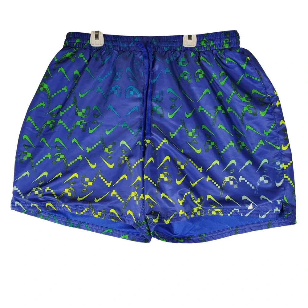 Nike Mens Blue Pixelated Swoosh Print Swim Trunks Mesh Liner XXL 2XL